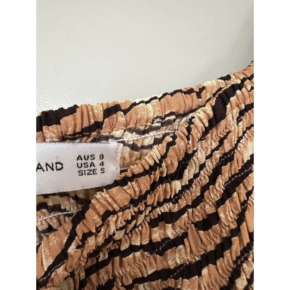 Faithfull the Brand Wyldie Midi Dress Tiger Striped Size 4 or Small Midi Smocked - Picture 6 of 11